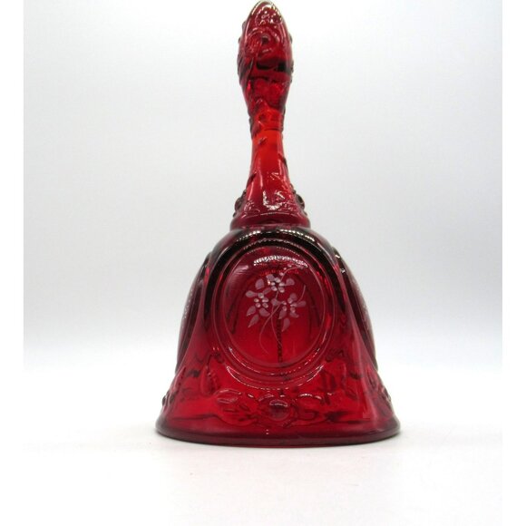 VTG Fenton Red Amberina Bell White Roses Hand Painted signed Frida - Picture 7 of 13